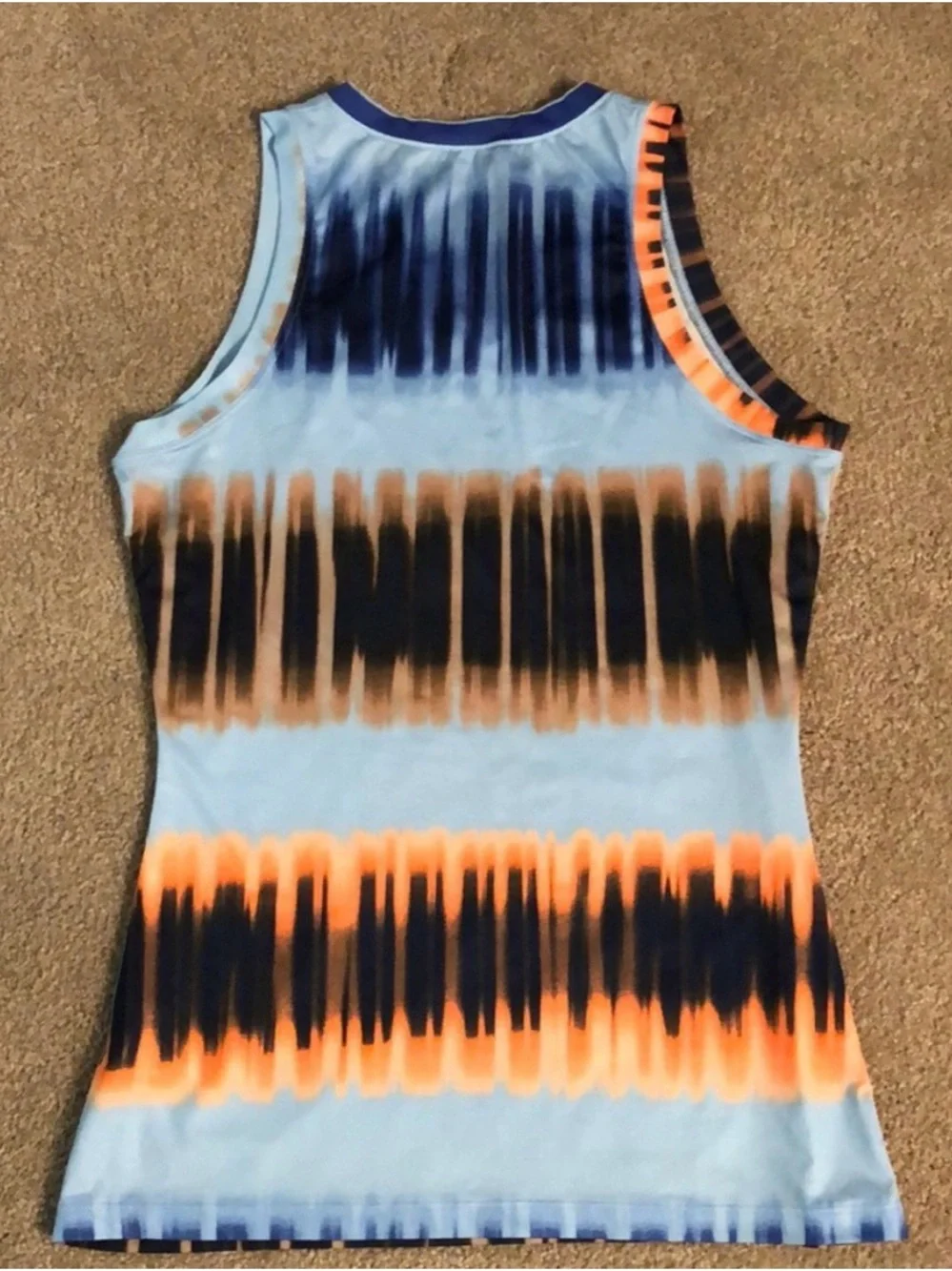 Nike Light Blue Tank Top with Navy & Orange Tie-Dye Stripes